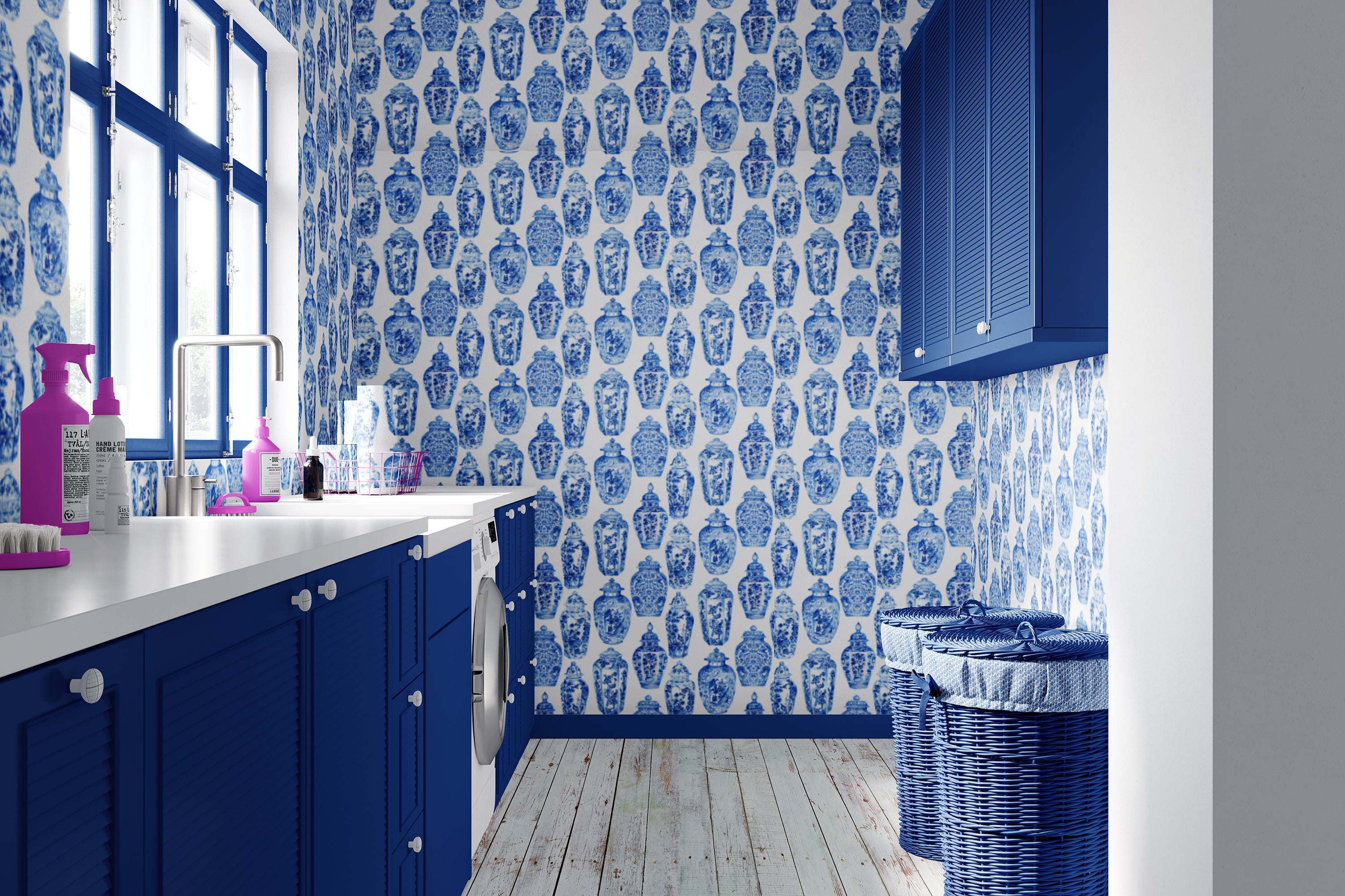 GINGER JARS IN BLUE WALLPAPER - Middy N' Me
