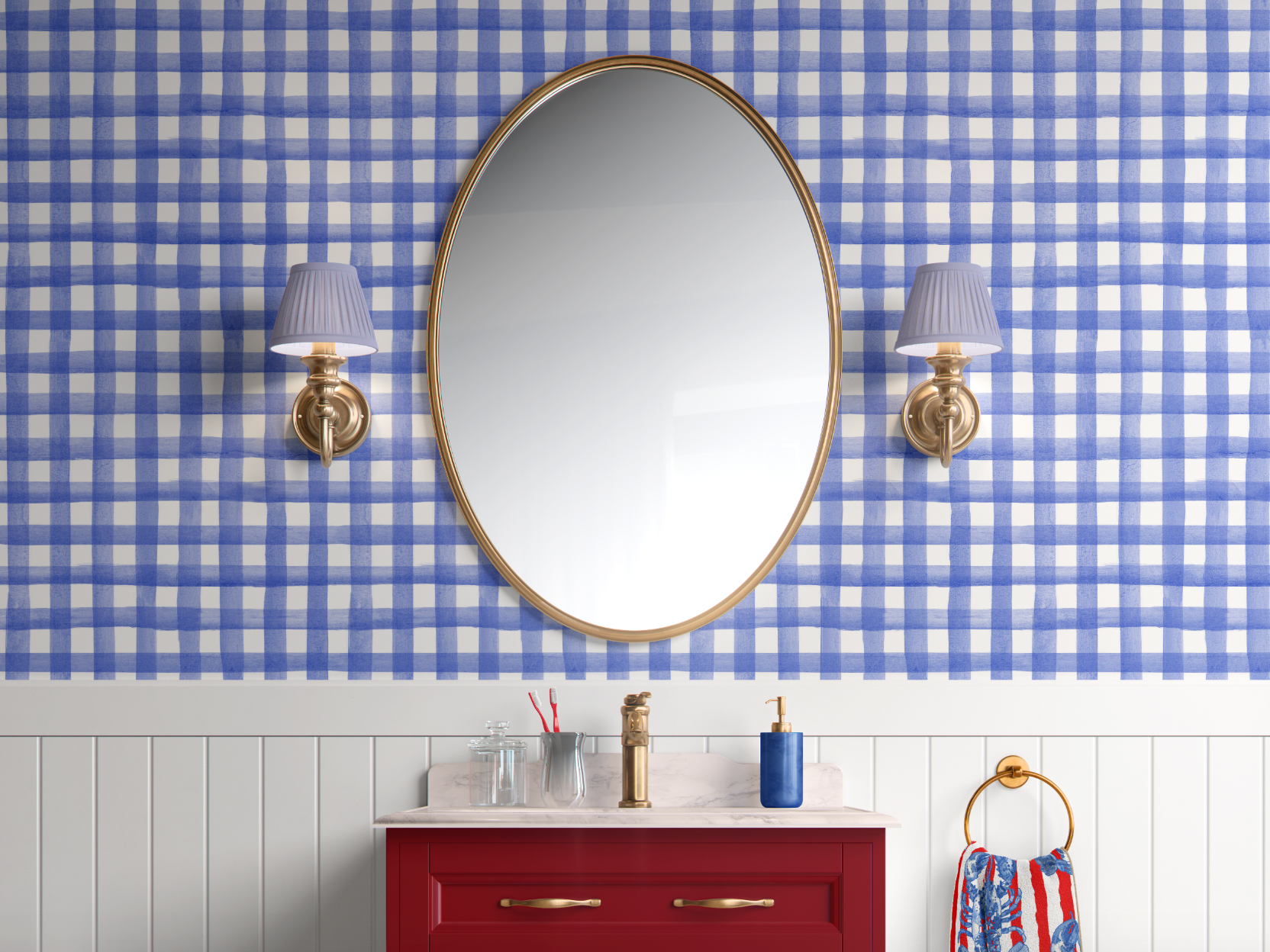 1/8" WATERCOLOR GINGHAM WALLPAPER IN BLUEBERRY