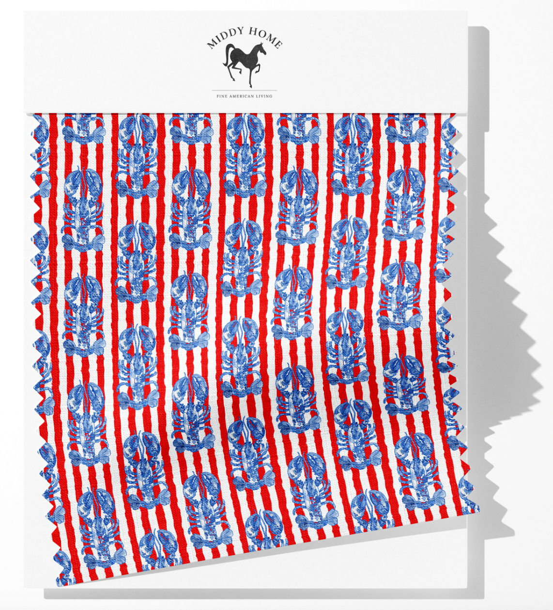 LOBSTER SHACK FABRIC ON RED STRIPES (SMALL SCALE)