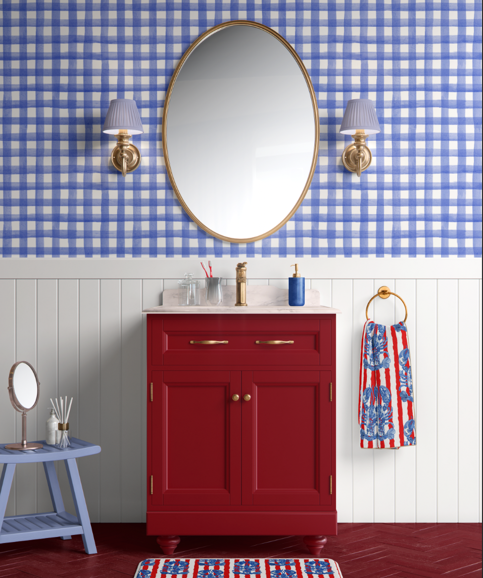 1/8" WATERCOLOR GINGHAM WALLPAPER IN BLUEBERRY