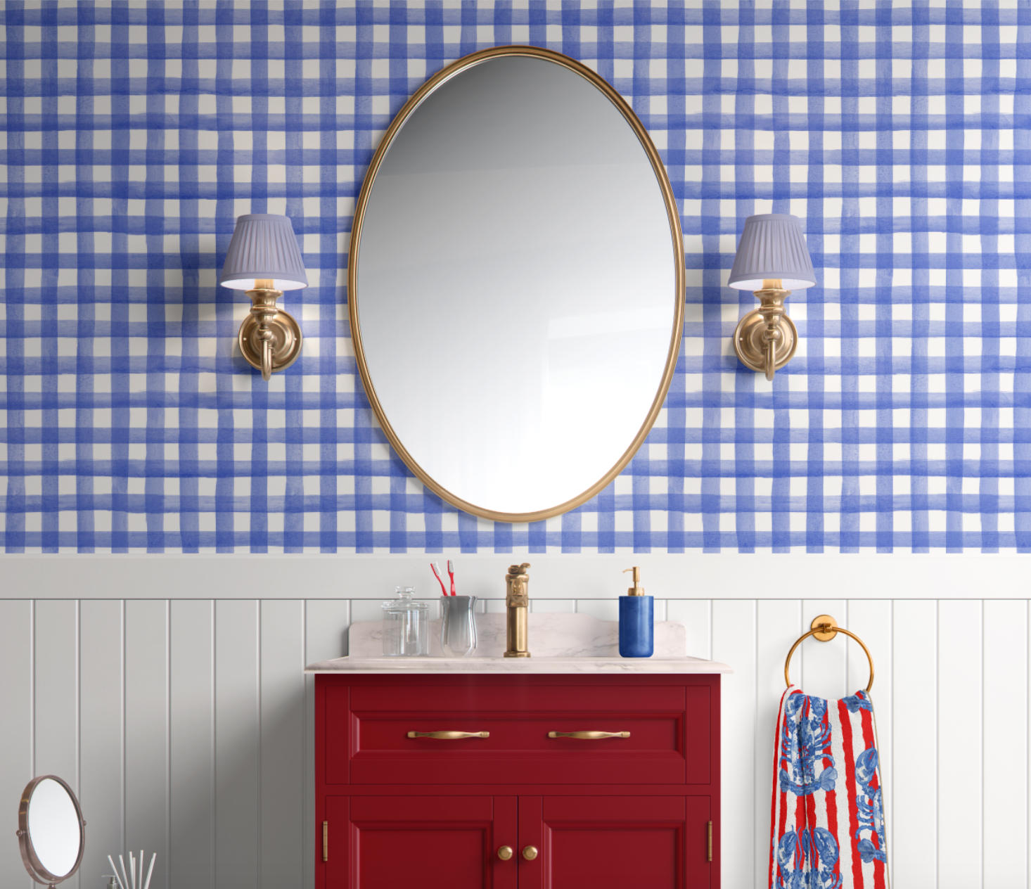 1/8" WATERCOLOR GINGHAM WALLPAPER IN BLUEBERRY